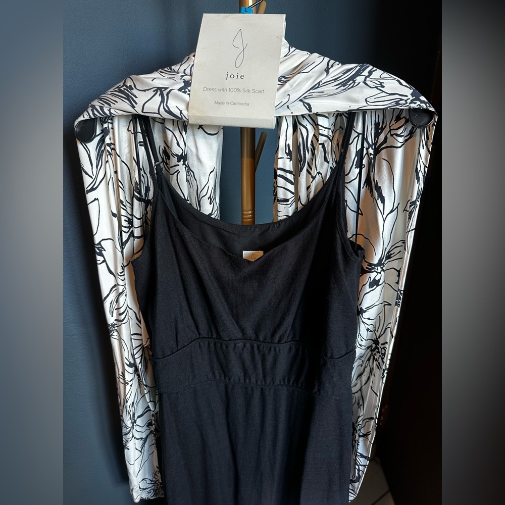 Joie Black Dress with Silk Floral Scarf - Picture 9 of 12
